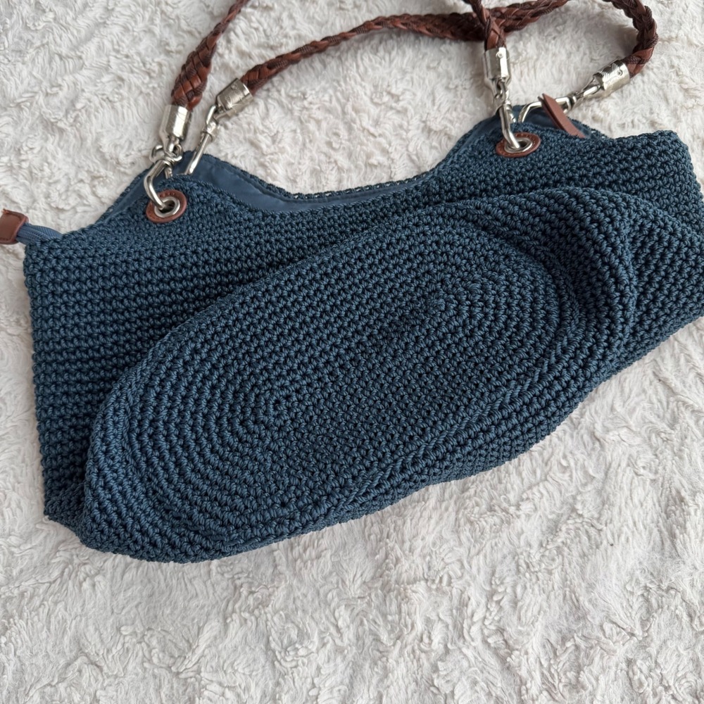 The Sak Indio Crochet Shoulder Bag Indigo Blue Braided Strap Hobo Purse Handbag - Picture 11 of 17